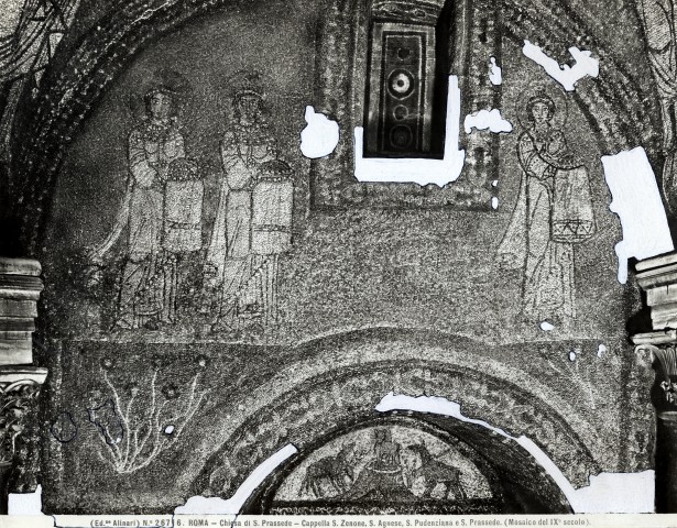 Alinari, Fratelli — Roma - Chiesa di S. Prassede - Cappella S. Zenone. S. Agnese, S. Pudenziana e S. Prassede. (Mosaico del IX° secolo). — insieme